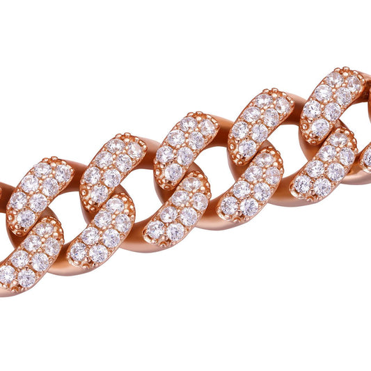 HarlemBling MOISSANITE Classic Miami Cuban Link Chain Necklace Iced Out - 14k Rose Gold Vermeil 925 Silver - 6mm-18mm - 16-30"