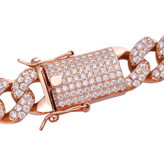 HarlemBling MOISSANITE Classic Miami Cuban Link Chain Necklace Iced Out - 14k Rose Gold Vermeil 925 Silver - 6mm-18mm - 16-30"