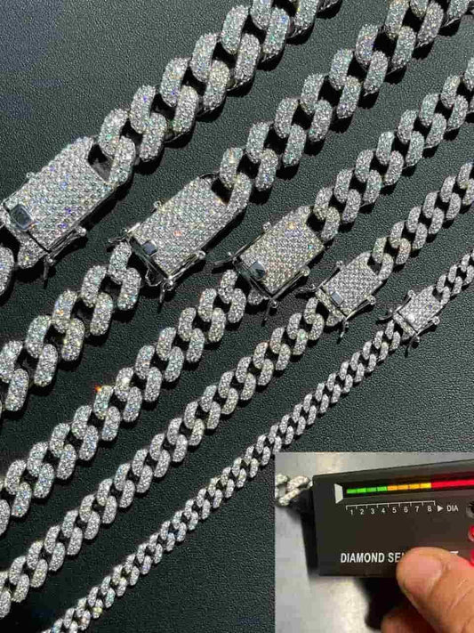 HarlemBling MOISSANITE Classic Miami Cuban Link Chain Necklace Iced Out - 925 Silver - 6mm-18mm - 16-30"