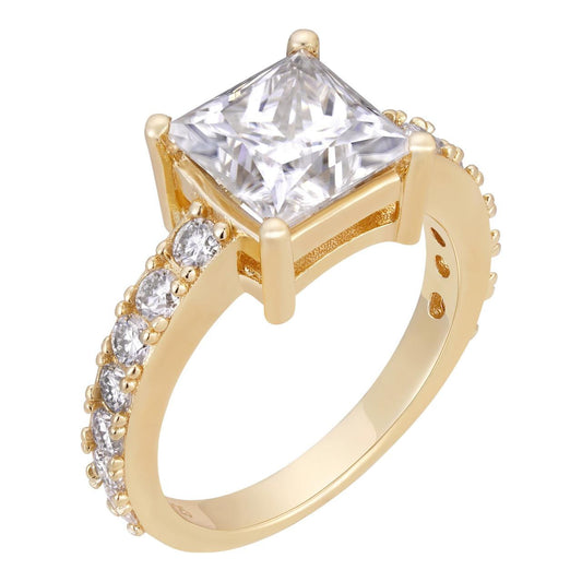 HarlemBling MOISSANITE Classic Princess Cut Engagement Ring - 14k Gold Vermeil 925 Silver - 1.7ct-3.7ct TW