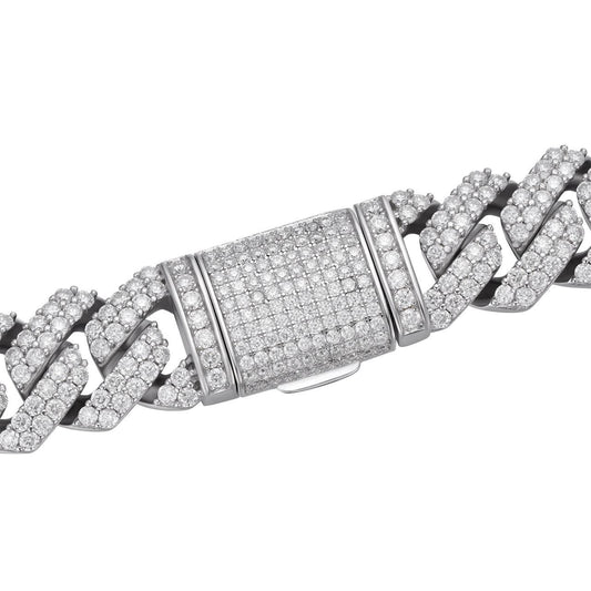 HarlemBling MOISSANITE Classic Prong Cuban Necklace Chain - 925 Silver - 14mm - 16"-30"