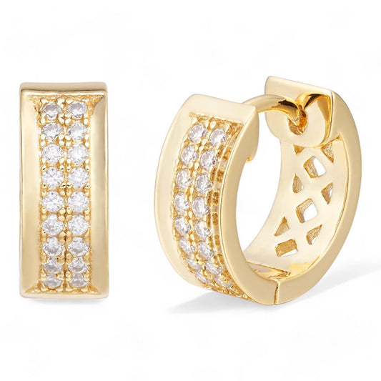 HarlemBling MOISSANITE Classic Small Huggie Iced Out Hoops - 14k Gold Vermeil 925 Silver - 12mm