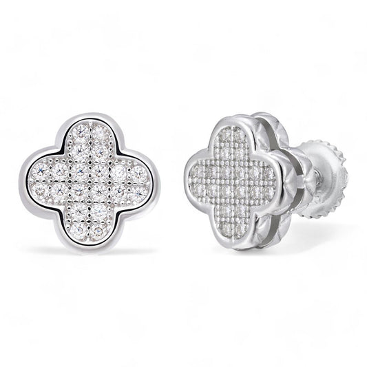 HarlemBling MOISSANITE Clover Fashionista Iced Out Earrings - 925 Silver - 10mm