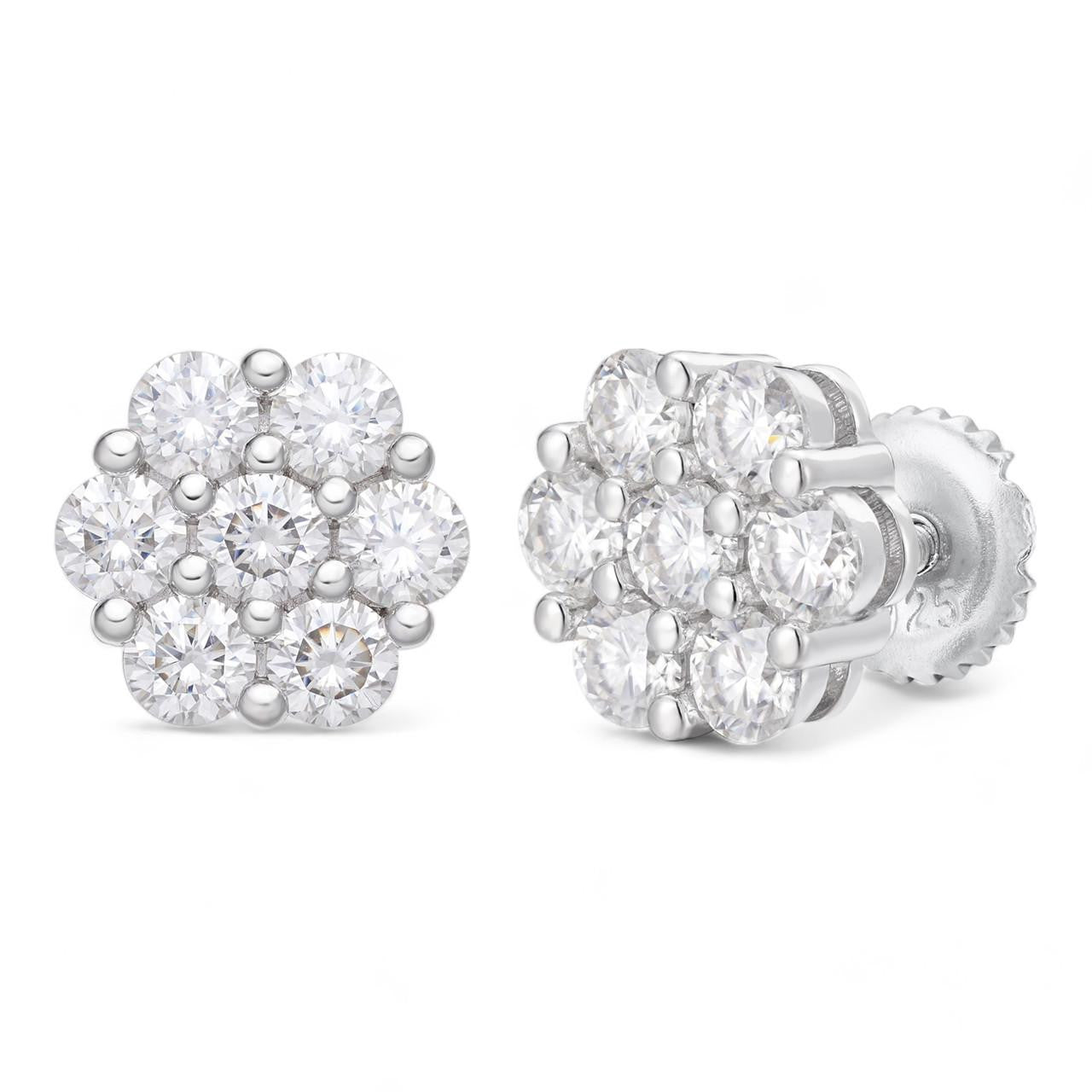HarlemBling MOISSANITE Cluster Iced Out Honeycomb Set Earrings - 925 Silver - 6mm -11mm