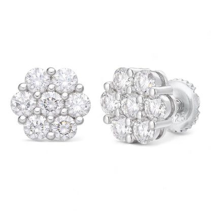 HarlemBling MOISSANITE Cluster Iced Out Honeycomb Set Earrings - 925 Silver - 6mm -11mm