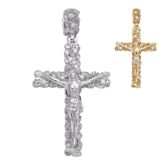 HarlemBling MOISSANITE Crucifix Jesus Iced Out Hip Hop Cross Pendant - 14k Yellow Gold Vermeil Or 925 Silver - Large 2.5"