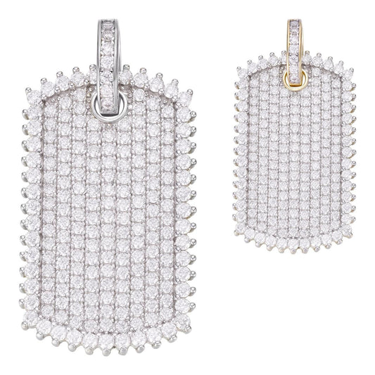 HarlemBling MOISSANITE Dog Tag Iced Hip Hop Pendant - 14k Gold Vermeil Or 925 Silver - Medium 1.5"