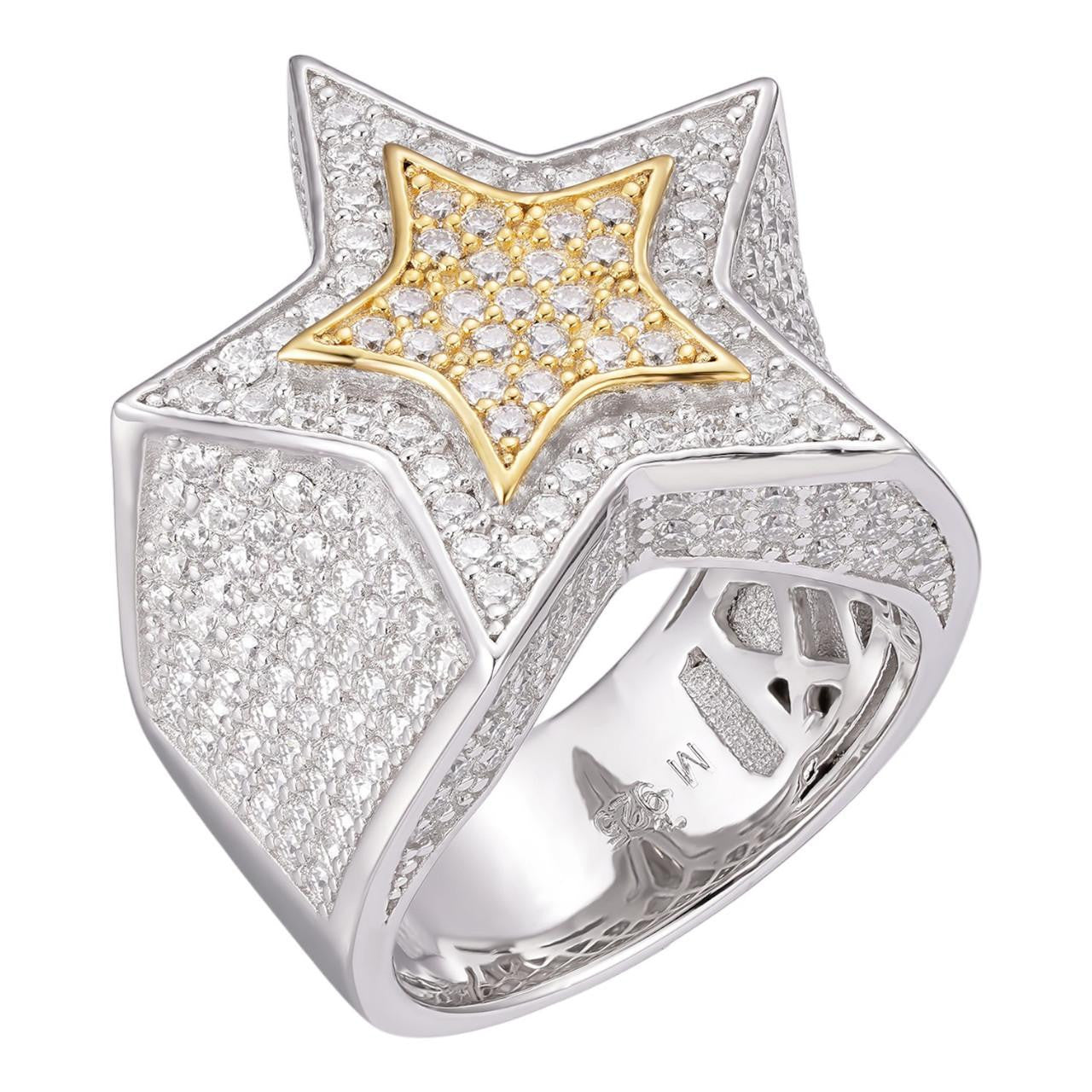 HarlemBling MOISSANITE Double Superstar Rapper Ring - 925 Silver Two Tone W. Gold
