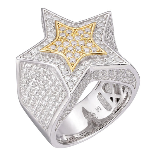 HarlemBling MOISSANITE Double Superstar Rapper Ring - 925 Silver Two Tone W. Gold