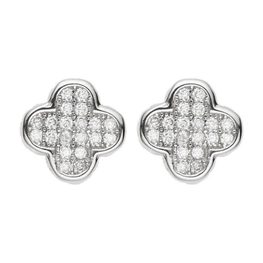 HarlemBling MOISSANITE Earrings Clover 10mm Real 925 Silver Iced Large Mens Ladies Studs