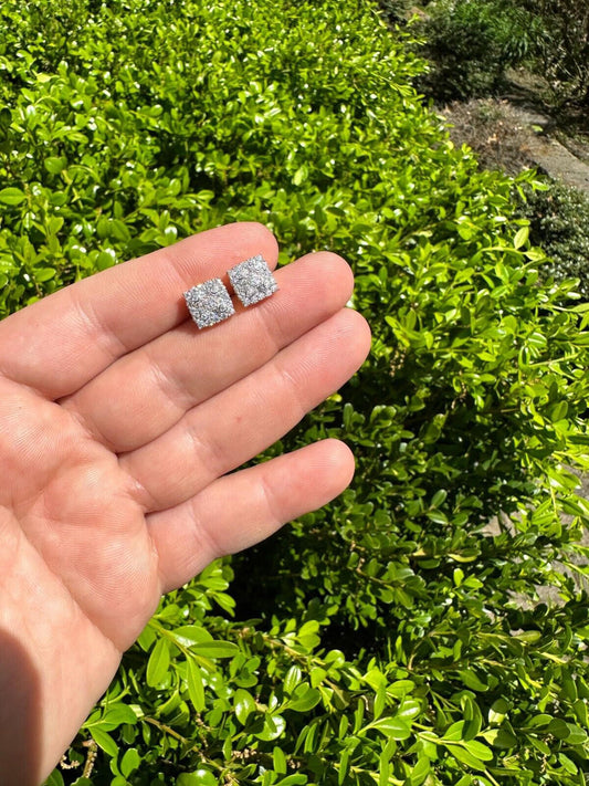 HarlemBling MOISSANITE Earrings Square 10mm Real 925 Silver Iced Large Mens Studs Hip Hop