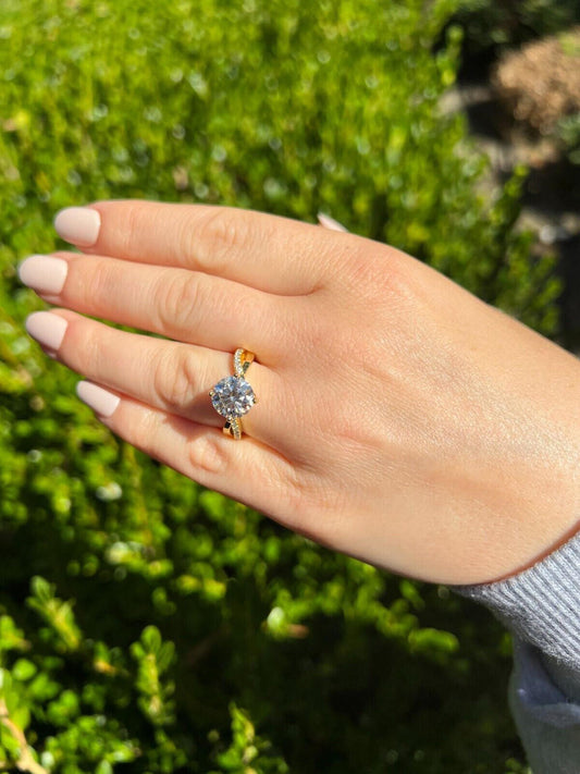 HarlemBling Moissanite Engagement Promise Wedding Ring 14k Gold Vermeil Real 925 Silver