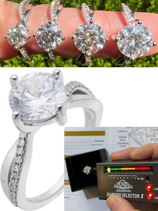 HarlemBling Moissanite Engagement Promise Wedding Ring Pass Diamond Tester Real 925 Silver