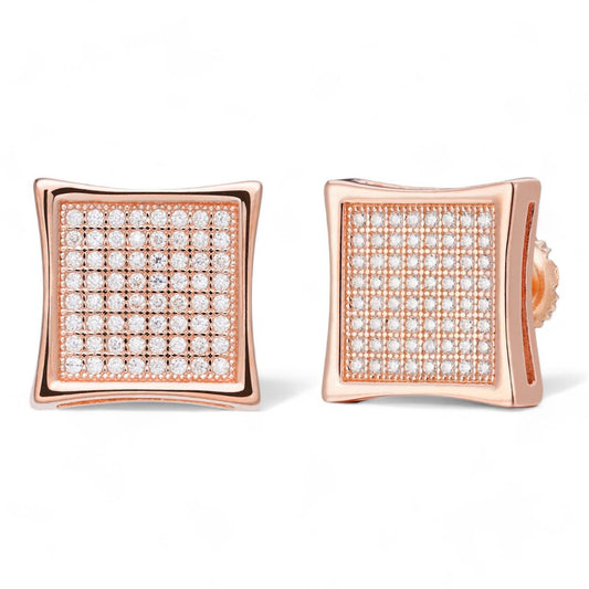 HarlemBling MOISSANITE Everyday Classic Square Iced Out Earrings - 14k Rose Gold 925 Silver - 4mm -18mm