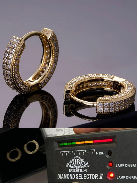 HarlemBling MOISSANITE Everyday Wear Small Huggie Iced Out Hoops - 14k Gold Vermeil 925 Silver - 12mm