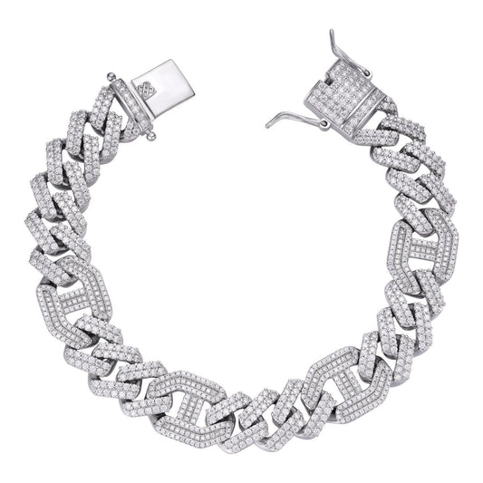 HarlemBling MOISSANITE Figarucci Prong Cuban Link Bracelet Iced Out - 925 Silver - 15mm - 7"-8.5"