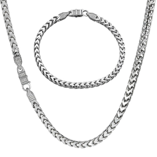 HarlemBling MOISSANITE Franco Chain Necklace Or Bracelet Iced Out Clasp - 925 Silver - 5mm - 7-30"