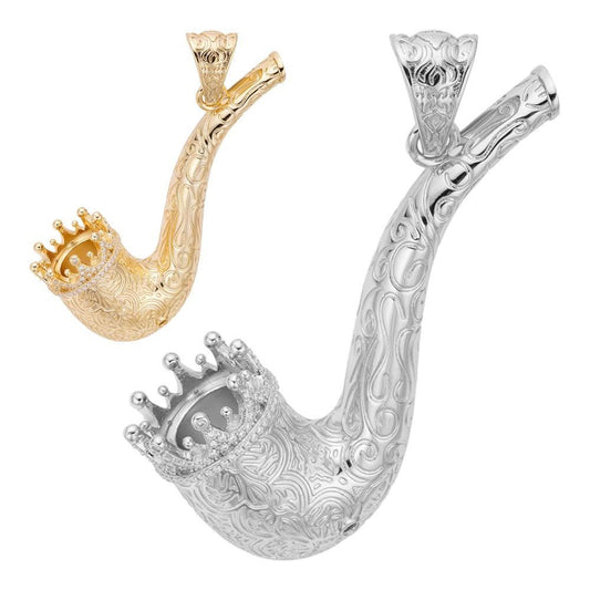 HarlemBling MOISSANITE Fully Functional Tobacco Or 420 Pipe Pendant - 14k Yellow Gold Vermeil Or 925 Silver - Large 3.5"