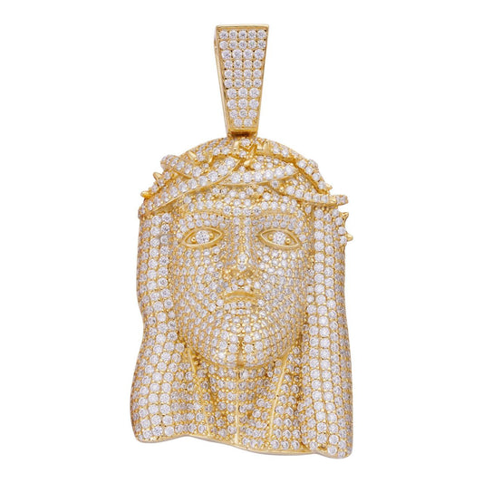 HarlemBling MOISSANITE Fully Iced Jesus Pendant - 14k Gold Vermeil 925 Silver  - 3 Sizes 1.5"-3.25"