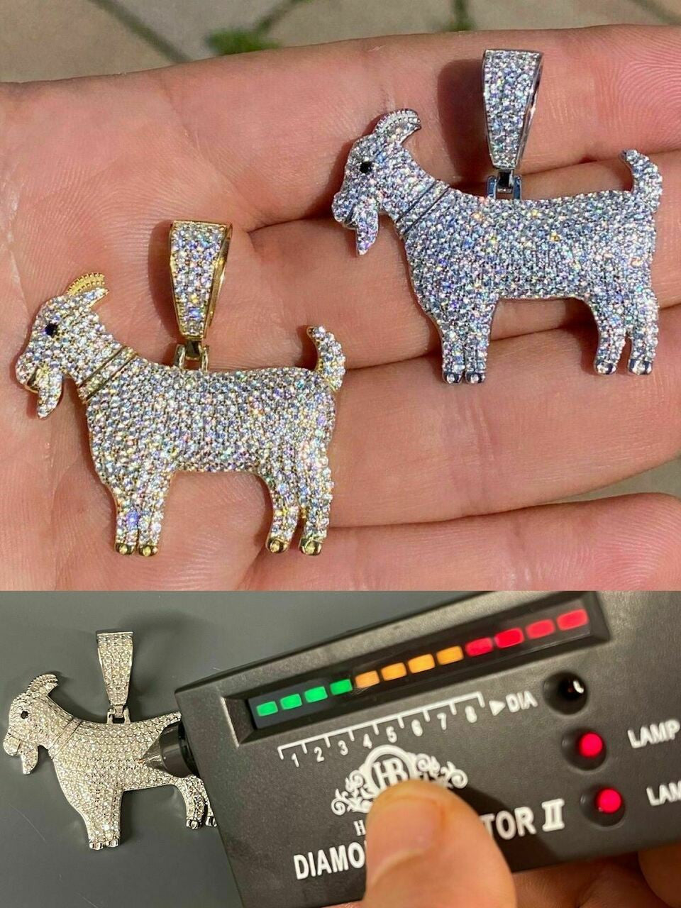 HarlemBling Moissanite GOAT Pendant Bling Necklace Iced Gold Silver Mens Pass Diamond Tester