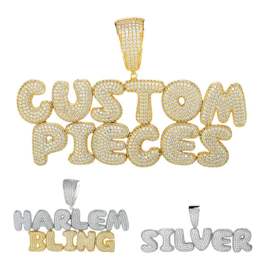 HarlemBling MOISSANITE Graffiti Custom Letter Name Pendant - 14k Yellow/Rose Gold Vermeil Or 925 Silver - Small Or Large