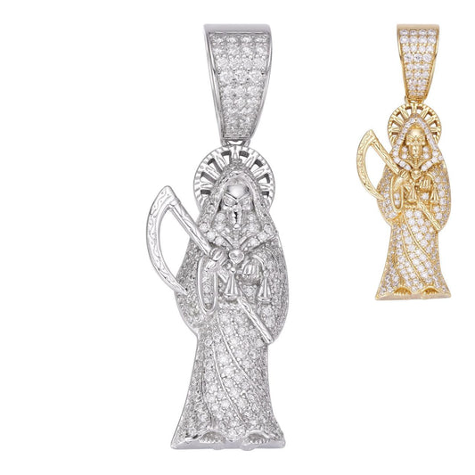 HarlemBling MOISSANITE Grim Reaper Pendant - 14k Gold Vermeil or 925 Silver - Medium 1.75"