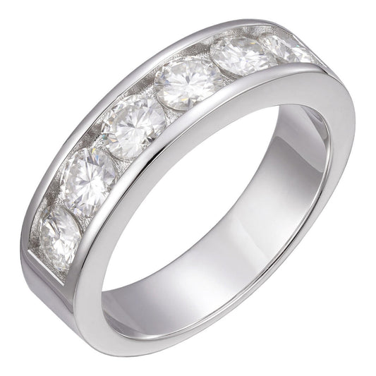 HarlemBling MOISSANITE Half Eternity Channel Set Wedding Band Ring - 925 Silver - 1.5mm-5mm