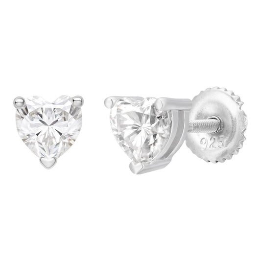 HarlemBling MOISSANITE Heart Shape Solitaire Stud Earrings - 925 Silver - 3mm-7mm - 0.2-2.4ct