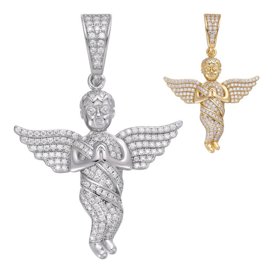 HarlemBling MOISSANITE Hip Hop Praying Baby Guardian Angel Pendant - 14k Yellow Gold Vermeil Or 925 Silver - Medium 2"