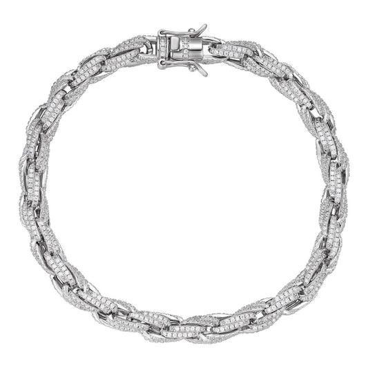 HarlemBling MOISSANITE Hip Hop Rope Bracelet Iced Real Solid 925 Sterling Silver 7.5mm Mens