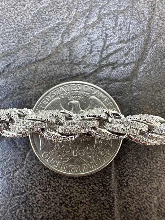 HarlemBling MOISSANITE Hip Hop Rope Bracelet Iced Real Solid 925 Sterling Silver 7.5mm Mens