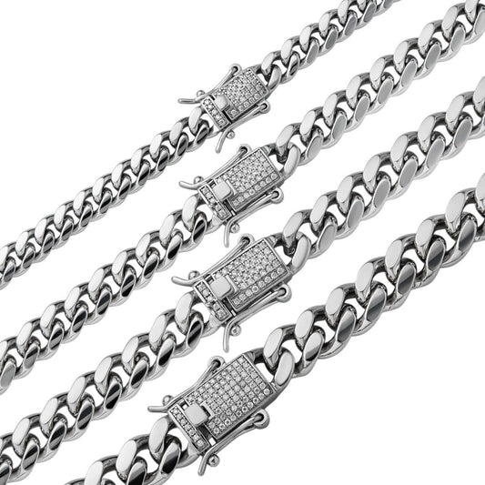 HarlemBling MOISSANITE Iced Clasp Miami Cuban Link Chain Necklace - 925 Silver - 16"-30" - 5mm-10.5mm