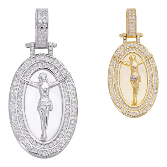 HarlemBling MOISSANITE Iced Jesus Oval Medallion Pendant - 14k Gold Vermeil Or 925 Silver - Small 1.5"