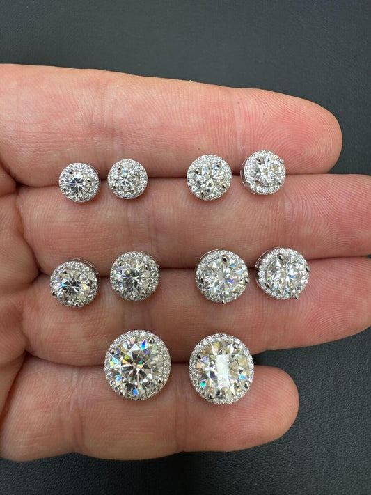 HarlemBling MOISSANITE Iced Out #1 Bestseller Halo Set Stud Earrings - 925 Silver - 7mm -12mm