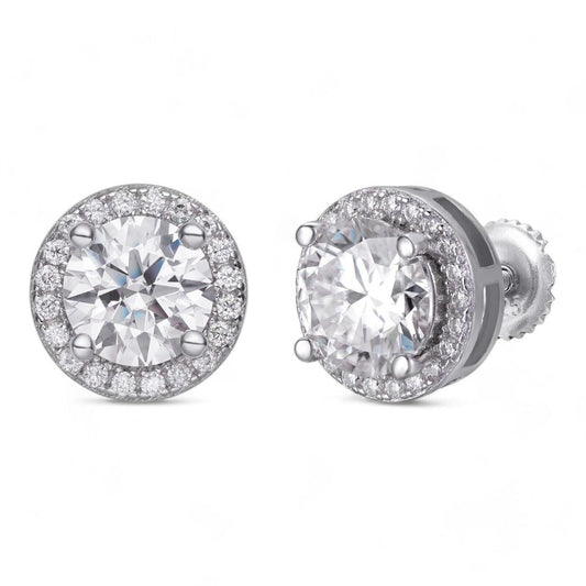 HarlemBling MOISSANITE Iced Out #1 Bestseller Halo Set Stud Earrings - 925 Silver - 7mm -12mm
