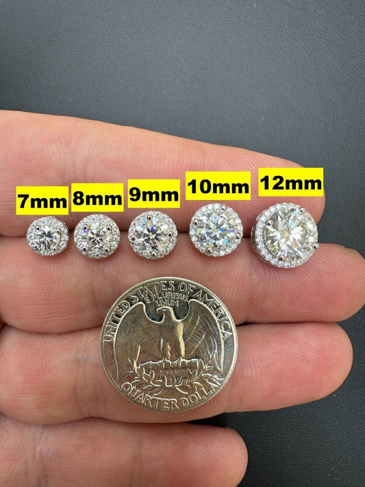 HarlemBling MOISSANITE Iced Out #1 Bestseller Halo Set Stud Earrings - 925 Silver - 7mm -12mm