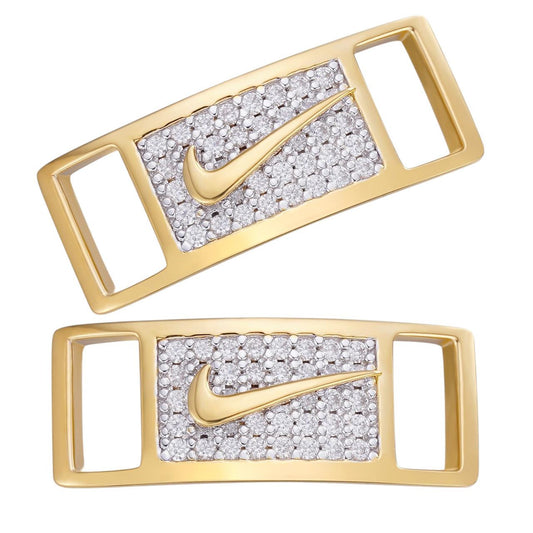 HarlemBling  MOISSANITE Iced Out Checkmark Lace Locks - 14k Gold Vermeil Over 925 Silver - Great For All Sneakers: Nike Air Force 1, Jordans, & More