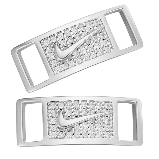 HarlemBling MOISSANITE Iced Out Checkmark Lace Locks - 925 Silver - Great For All Sneakers: Nike Air Force 1, Jordans, & More