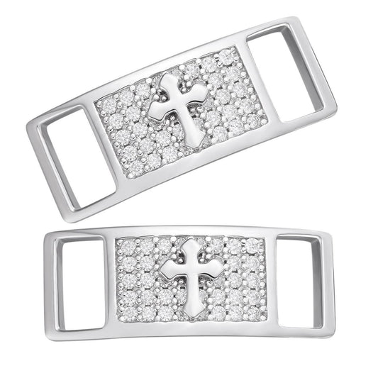 HarlemBling MOISSANITE Iced Out Cross Lace Locks - 925 Silver - Great For All Sneakers: Nike Air Force 1, Jordans, & More
