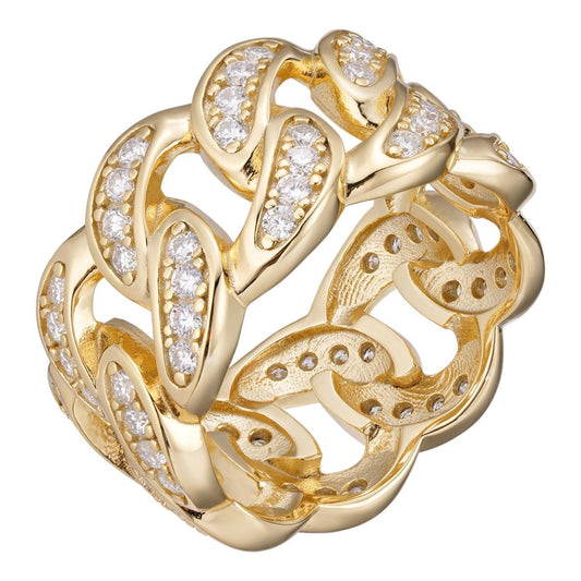 HarlemBling MOISSANITE Iced Out Cuban Link Ring - Timeless Classic - 14k Gold Vermeil 925 Silver