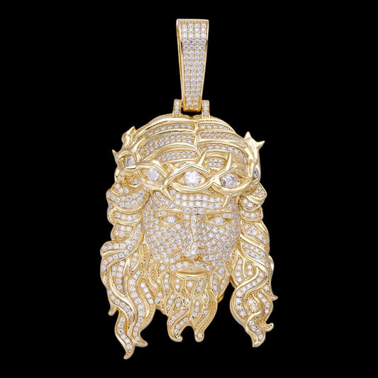 HarlemBling MOISSANITE Iced Out Hip Hop Jesus Pendant - 10k Yellow Gold - 2 Sizes 2.25"-3"