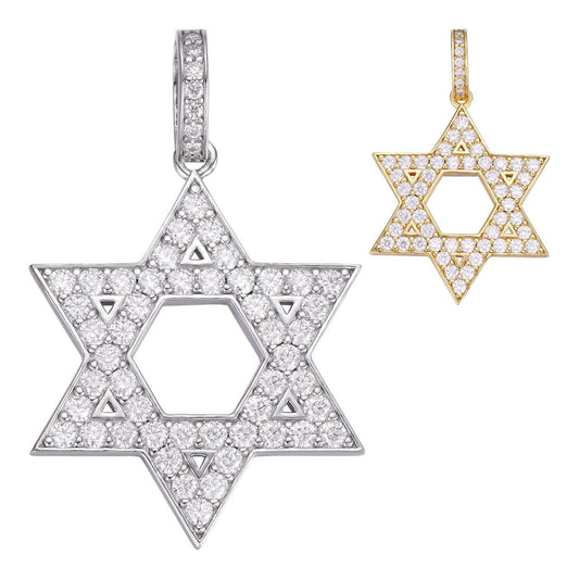 HarlemBling MOISSANITE Iced Out Magen Star Of David Jewish Pendant - 14k Gold Vermeil Or 925 Silver - Small 1.25"
