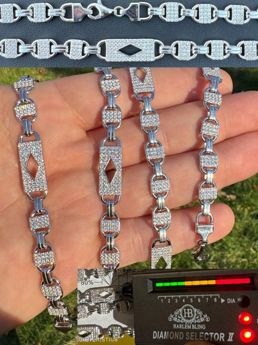 HarlemBling MOISSANITE Iced Valentino Mariner Chain Real 925 Silver Necklace Bracelet 10mm