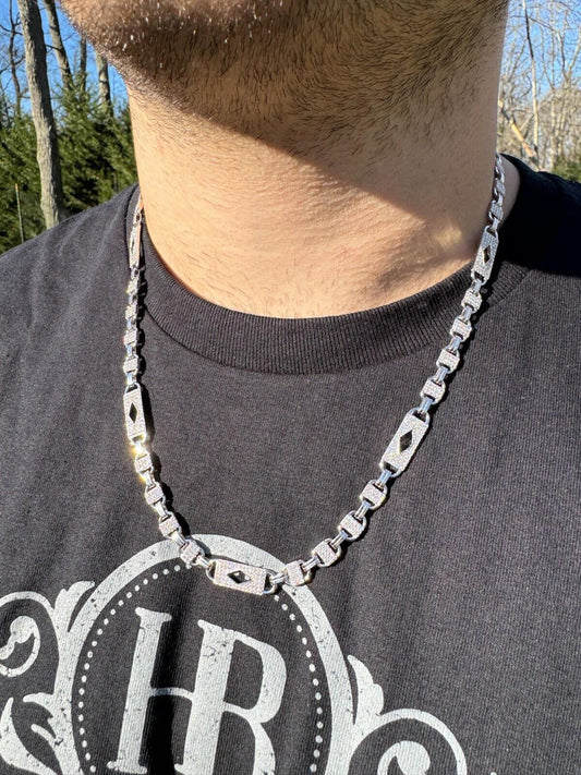 HarlemBling MOISSANITE Iced Valentino Mariner Chain Real 925 Silver Necklace Bracelet 10mm