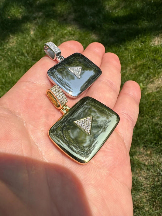 HarlemBling MOISSANITE Iced Youtube Play Button Pendant Real 925 Silver/Gold Plated Necklace