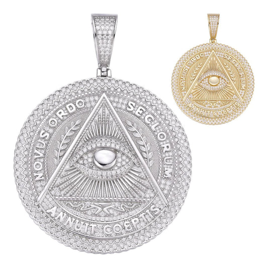 HarlemBling MOISSANITE Illuminati Eye Masonic Medallion - 14k Gold Vermeil Or 925 Silver - Huge 3.25"