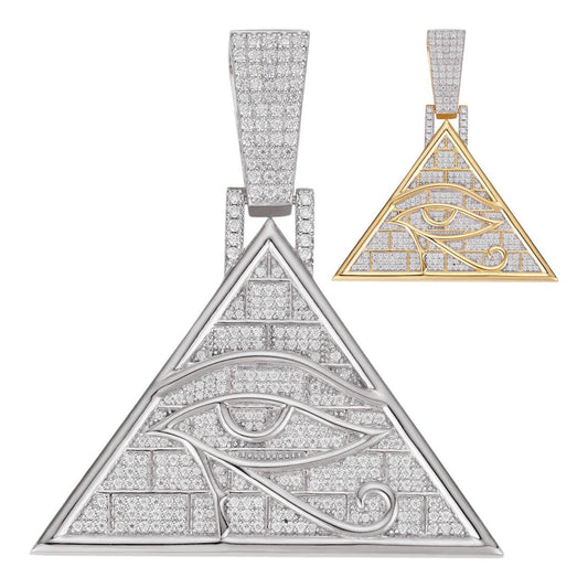 HarlemBling MOISSANITE Illuminati Eye Masonic Pyramid Medallion Pendant - 14k Gold Vermeil Or 925 Silver  - Medium 2.25"
