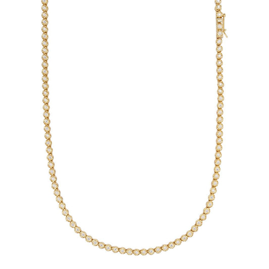 HarlemBling MOISSANITE Illusion Tennis Chain Necklace Iced Out  - 14k Gold Vermeil 925 Silver - 3mm - 16"-28"