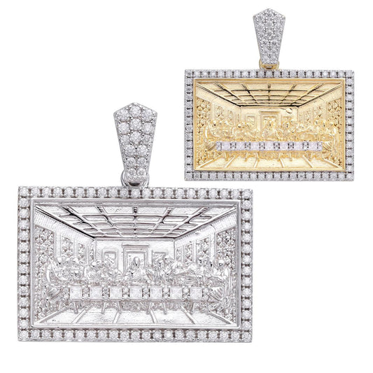 HarlemBling MOISSANITE Jesus Last Supper Pendant - 14k Yellow Gold Vermeil Or 925 Silver - Small 1.5"