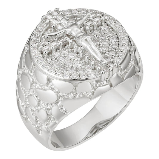 HarlemBling Moissanite Jesus On Cross Nugget Ring - 925 Silver